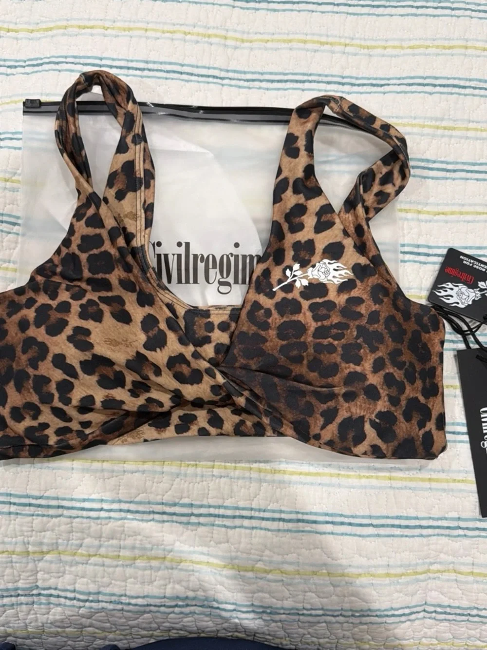 Leopard Print Crossover Sports Bra in Tan & Dark Brown